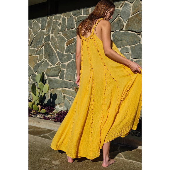 New Free People ENDLESS SUMMER Mckinley Maxi Dress $108 X-SMALL Yellow Boho - Picture 4 of 5